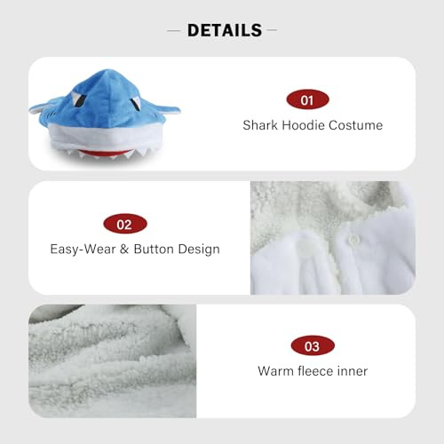 SHIAOMIN Dog Shark Costume - Doggy Halloween Costumes Winter Pet Hoodie Holiday Cospaly Pet Coat for Cats and Small Medium Pets (Blue, XL)