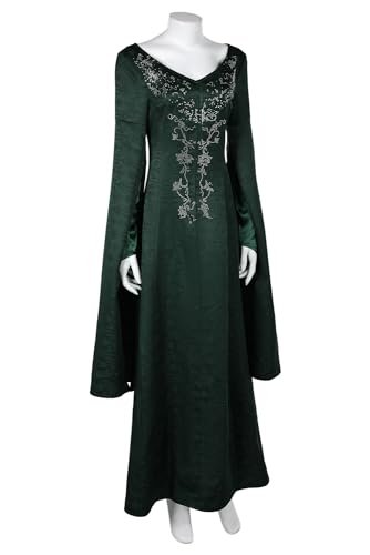 Chahouk Women's Cosplay Costume Green Dress Medieval Queen Robe Long Sleeves Halloween Party Dress