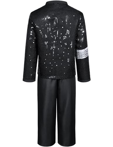 Dance Star Kids Costume for Boys 80s 90s Pop Stage Cosplay Party Halloween Role Play Black 11-12 Years
