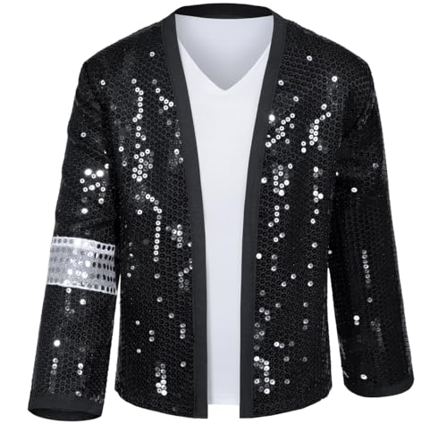 Dance Star Kids Costume for Boys 80s 90s Pop Stage Cosplay Party Halloween Role Play Black 11-12 Years