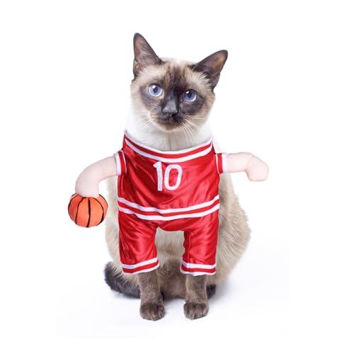 DELIFUR Dog Basketball Player Costume - Pet Halloween Costume Adjustable Funny Dress Up Sports Outfit Cosplay Clothes for Large Cats and Small Dogs Red (X-Small)