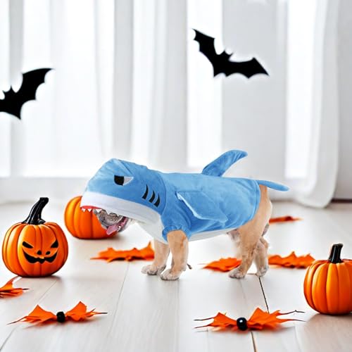SHIAOMIN Dog Shark Costume - Doggy Halloween Costumes Winter Pet Hoodie Holiday Cospaly Pet Coat for Cats and Small Medium Pets (Blue, XL)