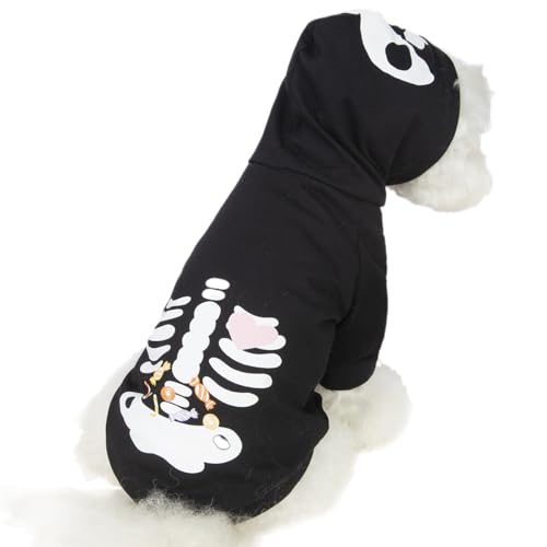 Coomour Dog Halloween Shirts Pet Skull Clothes Halloween Cat Skeleton Costume Outfits for Dogs Cats Hoodies (M)