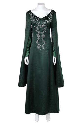 Chahouk Women's Cosplay Costume Green Dress Medieval Queen Robe Long Sleeves Halloween Party Dress