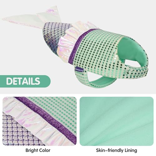 cyeollo Dog Mermaid Costume for Small Dogs Funny Dog Halloween Outfit Holiday Birthday Party Cosplay Dog Clothes Sparkly Pet Costumes, Size M