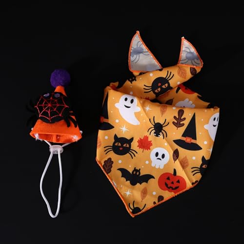 Feierxun Halloween Dog Bandana and Hat Costume Set, Cute Dog Bib Scarf and Spider Hat, Boys and Girls Dog Halloween Bandana for Small Medium Large Dog Halloween Puppy Clothes Dress Up Set Party Decor