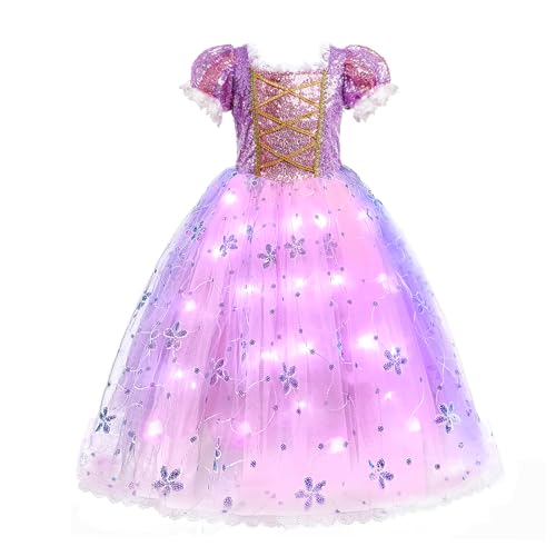 Acecharming Light Up Rapunzel Princess Costumes for Girls Rapunzel Dress up Girls Fancy Dress for Kids Cosplay Halloween Pageant