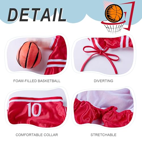 DELIFUR Dog Basketball Player Costume - Pet Halloween Costume Adjustable Funny Dress Up Sports Outfit Cosplay Clothes for Large Cats and Small Dogs Red (X-Small)