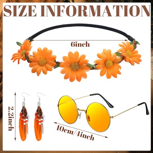 Leumoi 5 Pcs 60s 70s Costume for Women Disco Outfits Hippie Accessories Fringe Vest Boho Flared Pants Set for Halloween(X-Large,Bright)