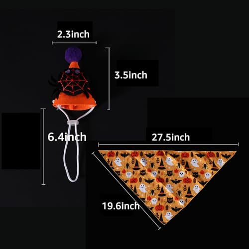 Feierxun Halloween Dog Bandana and Hat Costume Set, Cute Dog Bib Scarf and Spider Hat, Boys and Girls Dog Halloween Bandana for Small Medium Large Dog Halloween Puppy Clothes Dress Up Set Party Decor