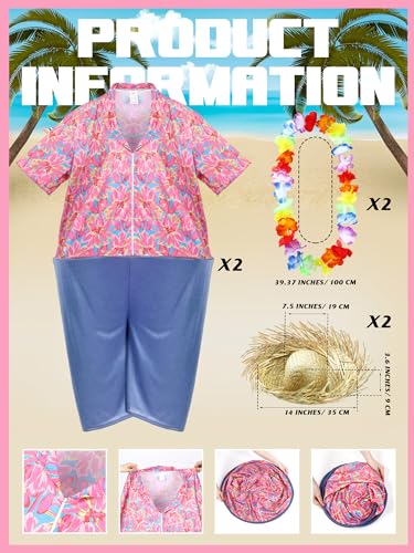 Toulite 6 Pcs Adult Tacky Tourist Costume Tacky Traveler Costume Couples Costumes Straw Hat Hawaiian Hula Garland Halloween (Stylish)