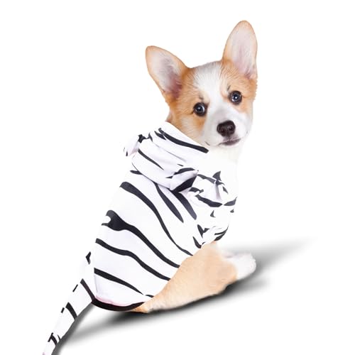 DELIFUR Dog White Tiger Costume - Dog Funny Costume Hooded Halloween Cosplay Cute Costume for Small Medium Dogs Pet Special Events Photo Props Accessories (White, Small)