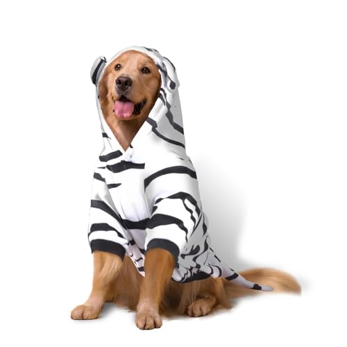 DELIFUR Large Dog Tiger Costume - White Tiger Halloween Costume for Medium Large Dogs Golden Retriever Labrador Rottweiler Cute Hoodie Outfit (White, XX-Large)