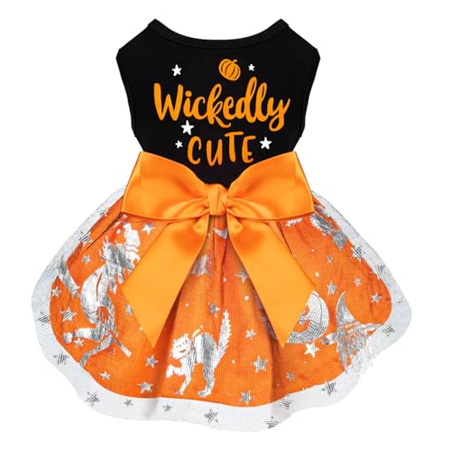 Dog Halloween Costumes Dog Dresses, Halloween Costumes for Dogs Funny Puppy Dress with Bow for Small Large Dogs, Pumpkin Witch Bat Pet Costume Halloween Christmas (Multicolor, XX-Small)