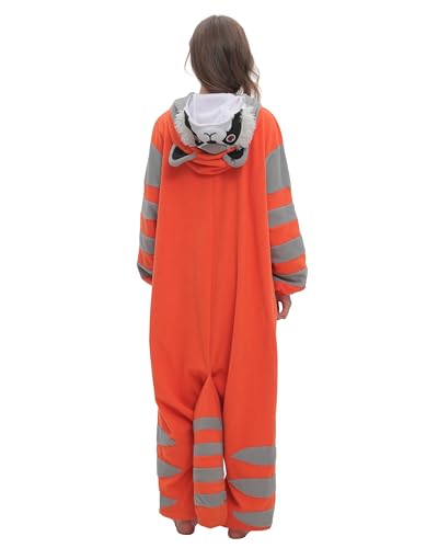 SimZoo Adult Animal Onesie Pajamas, Men and Women's Oange Raccoon Animal Cosplay Costume Sleepwear, One-Piece Unisex Homewear Small