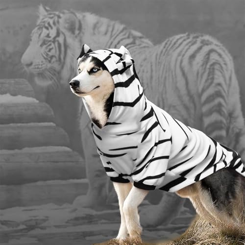 DELIFUR Dog White Tiger Costume - Dog Funny Costume Hooded Halloween Cosplay Cute Costume for Small Medium Dogs Pet Special Events Photo Props Accessories (White, Small)