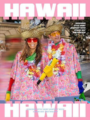 Toulite 6 Pcs Adult Tacky Tourist Costume Tacky Traveler Costume Couples Costumes Straw Hat Hawaiian Hula Garland Halloween (Stylish)