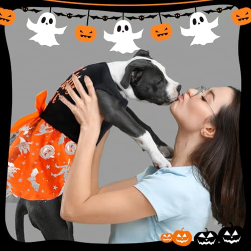 Dog Halloween Costumes Dog Dresses, Halloween Costumes for Dogs Funny Puppy Dress with Bow for Small Large Dogs, Pumpkin Witch Bat Pet Costume Halloween Christmas (Multicolor, XX-Small)