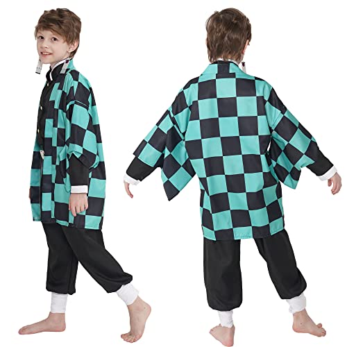 JIZAZIHU Kids Kimono Costume Cosplay Outfits Set Cloak Halloween Uniform Jackets Cape Costume for kids Adult (Green Set, Tag 110)