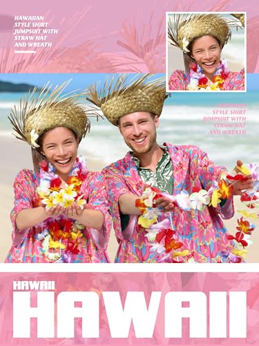 Toulite 6 Pcs Adult Tacky Tourist Costume Tacky Traveler Costume Couples Costumes Straw Hat Hawaiian Hula Garland Halloween (Stylish)