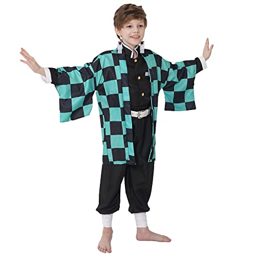 JIZAZIHU Kids Kimono Costume Cosplay Outfits Set Cloak Halloween Uniform Jackets Cape Costume for kids Adult (Green Set, Tag 110)