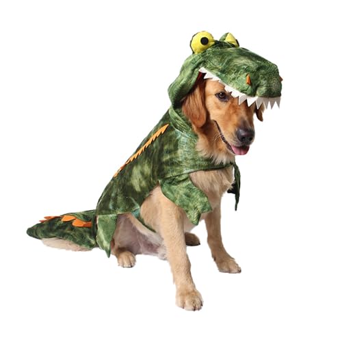 MUYAOPET Dog Costume Halloween Dog Crocodile Dinosaur Costume for Small Large Dog Pets Winter Warm Coat Jumpsuits (Green, XX-Large(Weight 60-90LBS))