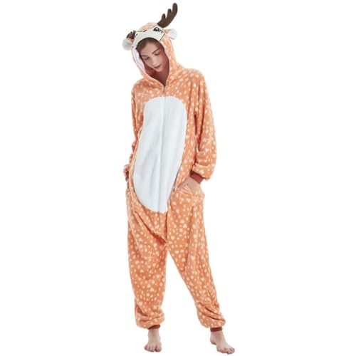 Unisex Adult Cosplay Animal Onesie Halloween Costume Christmas One Piece Pajamas Sleepwear for Women Men (US, Alpha, Medium, Regular, Regular, Deer)