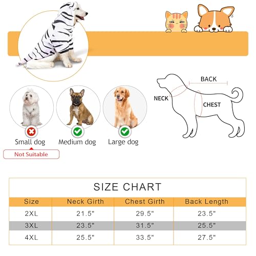 DELIFUR Large Dog Tiger Costume - White Tiger Halloween Costume for Medium Large Dogs Golden Retriever Labrador Rottweiler Cute Hoodie Outfit (White, XX-Large)