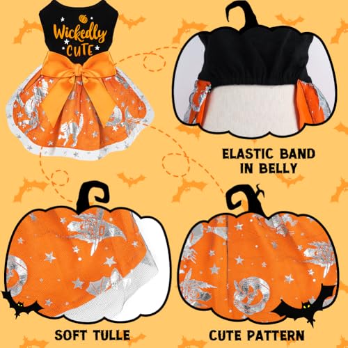 Dog Halloween Costumes Dog Dresses, Halloween Costumes for Dogs Funny Puppy Dress with Bow for Small Large Dogs, Pumpkin Witch Bat Pet Costume Halloween Christmas (Multicolor, XX-Small)