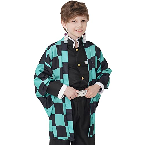 JIZAZIHU Kids Kimono Costume Cosplay Outfits Set Cloak Halloween Uniform Jackets Cape Costume for kids Adult (Green Set, Tag 110)