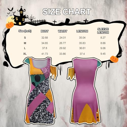 Bemeiren Women Halloween Print Dress Short Sleeve Christmas Adult Sally Cosplay Costume Outfit