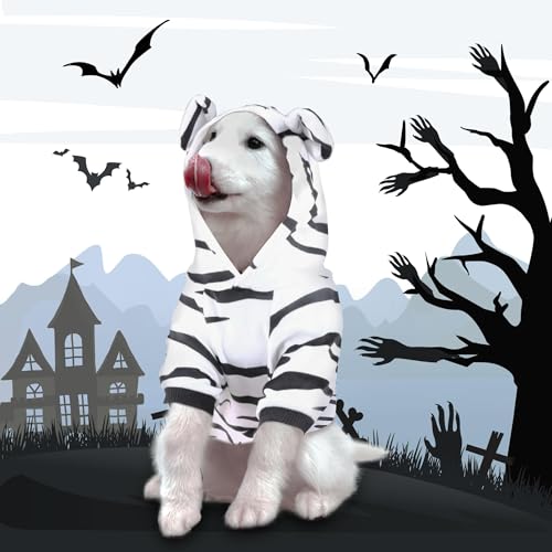 DELIFUR Dog White Tiger Costume - Dog Funny Costume Hooded Halloween Cosplay Cute Costume for Small Medium Dogs Pet Special Events Photo Props Accessories (White, Small)