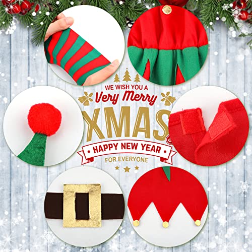 Newcotte Christmas Elf Costume Set Kids Adult Elf Costume Suit Elf Hat Santa Dress Stocking Shoe Belt Xmas (Classic Color,XXX-Large)