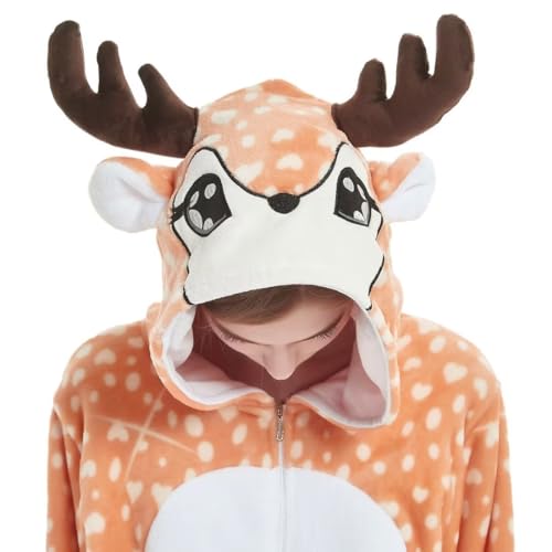 Unisex Adult Cosplay Animal Onesie Halloween Costume Christmas One Piece Pajamas Sleepwear for Women Men (US, Alpha, Medium, Regular, Regular, Deer)