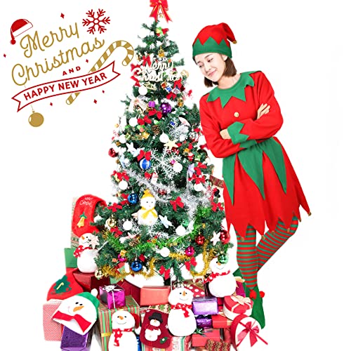 Newcotte Christmas Elf Costume Set Kids Adult Elf Costume Suit Elf Hat Santa Dress Stocking Shoe Belt Xmas (Classic Color,XXX-Large)