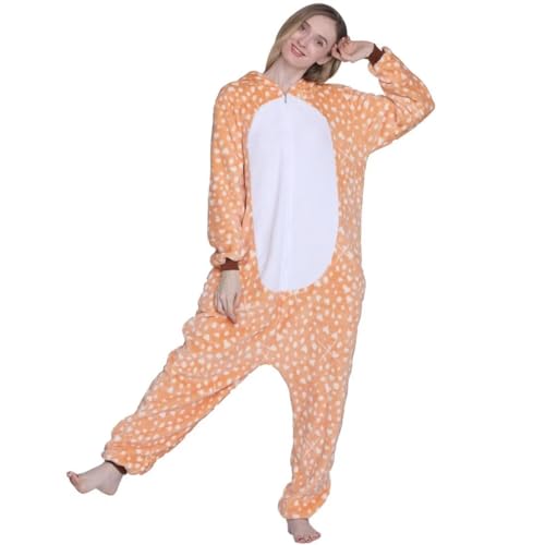 Unisex Adult Cosplay Animal Onesie Halloween Costume Christmas One Piece Pajamas Sleepwear for Women Men (US, Alpha, Medium, Regular, Regular, Deer)