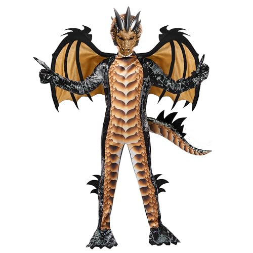 Spooktacular Creations Halloween Kids Gold dragon Costume, Boys Dragon Wings, Tail and Mask Set for Halloween Dress Up
