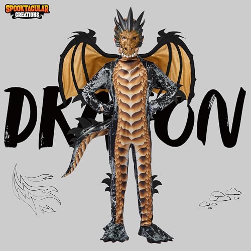 Spooktacular Creations Halloween Kids Gold dragon Costume, Boys Dragon Wings, Tail and Mask Set for Halloween Dress Up