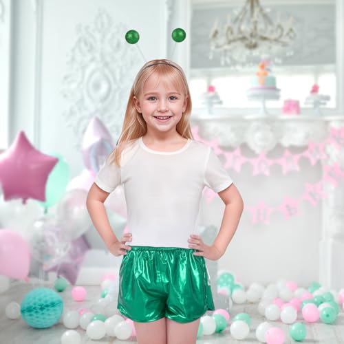 Bskifnn Alien Costume Metallic Shorts with Headband Space Costume Accessories for Boys and Girls for Party,Hallowen,Cosplay (Green, 6-7 Years)