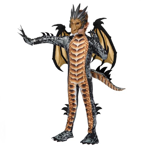 Spooktacular Creations Halloween Kids Gold dragon Costume, Boys Dragon Wings, Tail and Mask Set for Halloween Dress Up