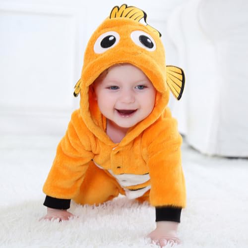 MerryJuly Baby Halloween Costumes For Kids Infant Toddler Boys Girls Animal Onesie Pajamas Costume Cartoon Romper Outfit (Clown Fish, 120cm/(30-36 months))