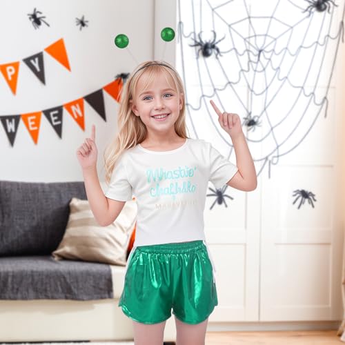 Bskifnn Alien Costume Metallic Shorts with Headband Space Costume Accessories for Boys and Girls for Party,Hallowen,Cosplay (Green, 6-7 Years)