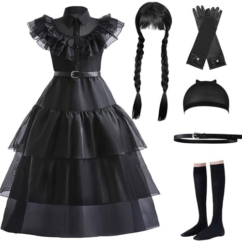 Girls Addams Costume Halloween Cosplay Costume Dress with Accessories Family Costumes Princess Dresses Party Outfit