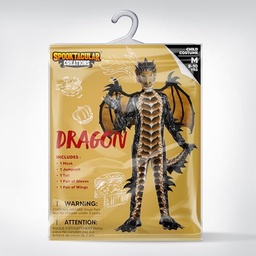 Spooktacular Creations Halloween Kids Gold dragon Costume, Boys Dragon Wings, Tail and Mask Set for Halloween Dress Up