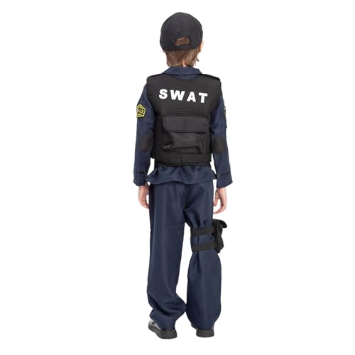 JAZGROM Kids SWAT Police Officer Costume with Vest and Accessories, Boys and Girls Role Play Kit, Halloween Cop Cosplay Dress Up