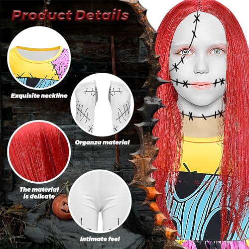 shyhand Sally Costume for Girls Kids Nightmare Before Christmas Dress Wig Pants Accessories Sally Cosplay Outfit 3-12 Years
