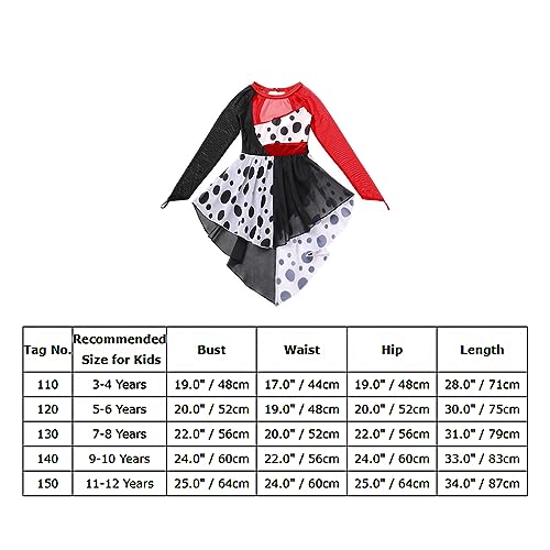 Girls Dalmatian Costume Halloween Cosplay Carnival Birthday Party Themed Fancy Dress Up Kids Ice Figure Skating Ballet Dance Outfit Mesh Long Sleeve Leotard Dress Gymnastics Dancewear Black + Red 3-4Y