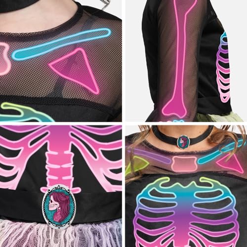 Spooktacular Creations Funky Skeleton Tutu Dress for Girls, Punky Bones Colorful Skeleton Costume for Halloween Dress Party-S