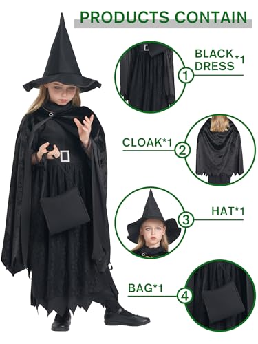 IKALI Black Witch Girls Costume 8-10 Years