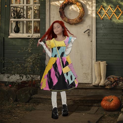 shyhand Sally Costume for Girls Kids Nightmare Before Christmas Dress Wig Pants Accessories Sally Cosplay Outfit 3-12 Years
